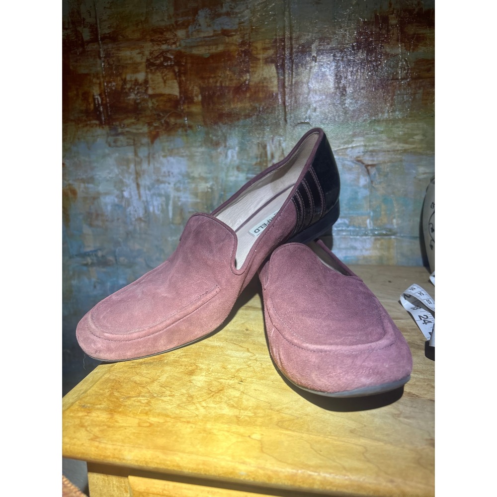 Karl Lagerfeld Paris Womens Plum Suede Patent Leather Smoking Loafers Size 9 M